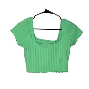 Offline by Aerie Green Ribbed Square Neck Short Sleeve Crop Top Women's Medium